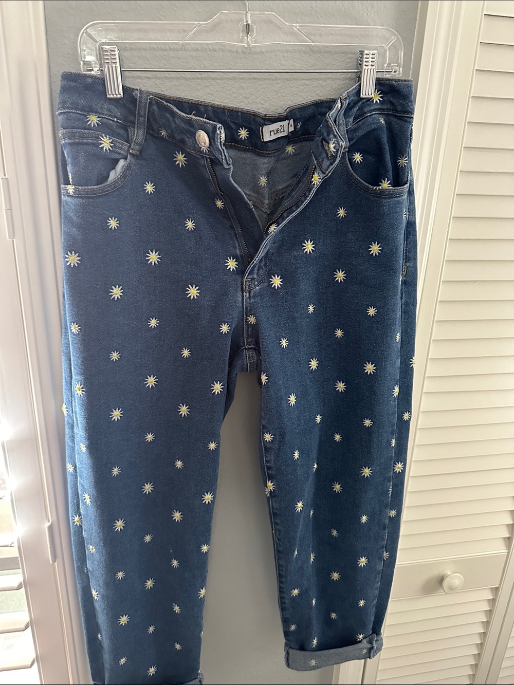 Rue21 Dark Blue Daisy-Print Boyfriend Jeans